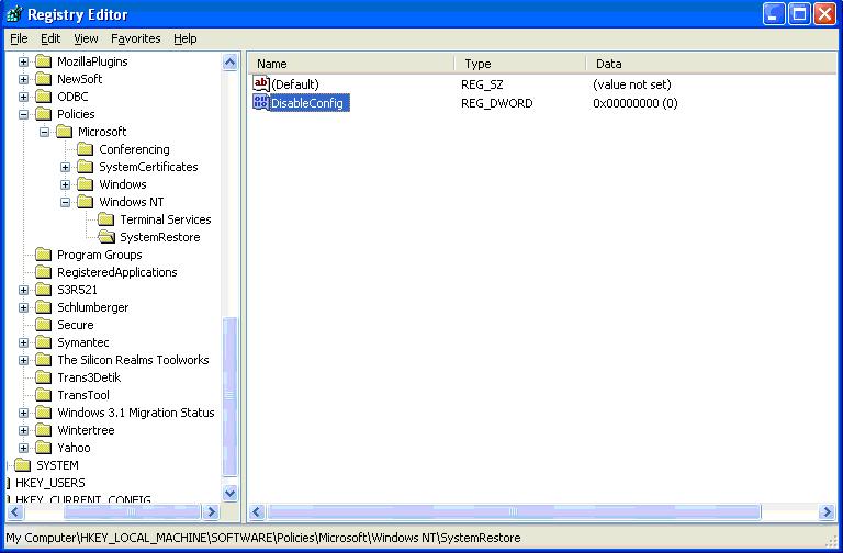How to Enable System Restore from Registry Editor?